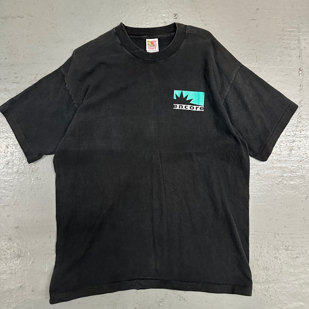 Vintage Fruit of the Loom Mens Encore Graphic T-Shirt XL Black Preowned Faded